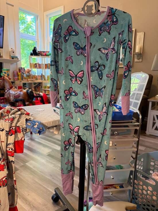 Lazy Bones Other - Lazy Bones 2way Zipper Pajama Convertible Foot Blue Purple Butterfly Size 18-24M
